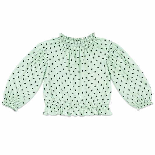 Zara Girl's Light Mint Green With Dots Black Blouse  | Zara in Lebanon