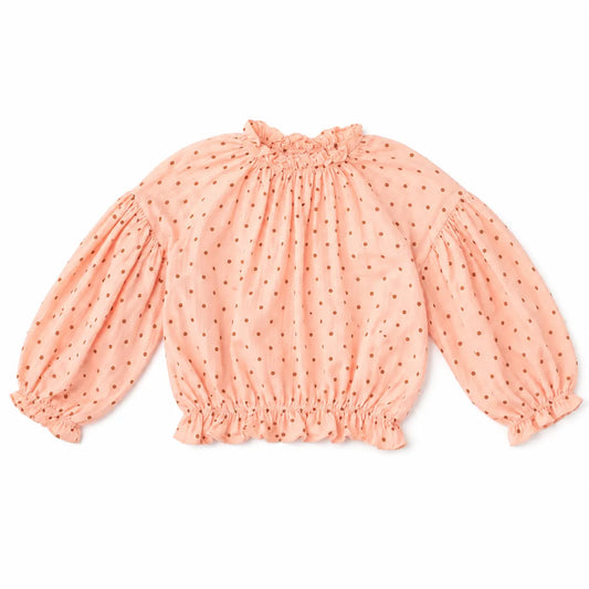 Zara Girl's Light Pink Dotted Brown Puffy Sleeve Blouse   | Zara in Lebanon