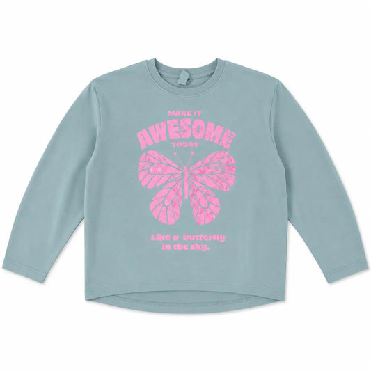 Zara Girl's Light Aqua With Butterfly Printed  Sleeve Blouse   | Zara in Lebanon