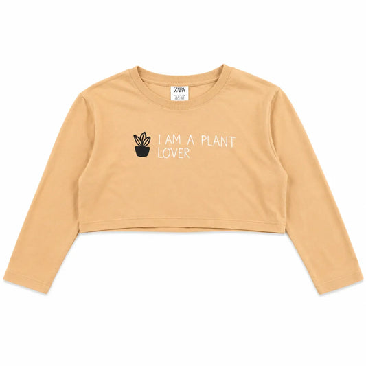 Zara Girl's Light Peach " LAMA PLANT LOVER " Printed Cropped Blouse | Zara in Lebanon