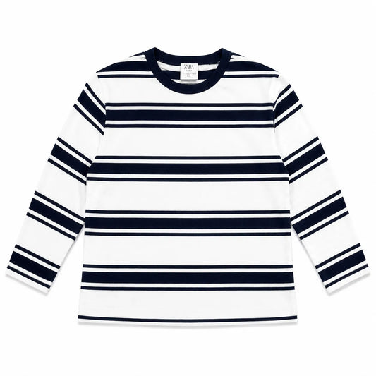 Zara Boy's White/Black Striped Cotton With Crew Neck Blouse | Zara in Lebanon