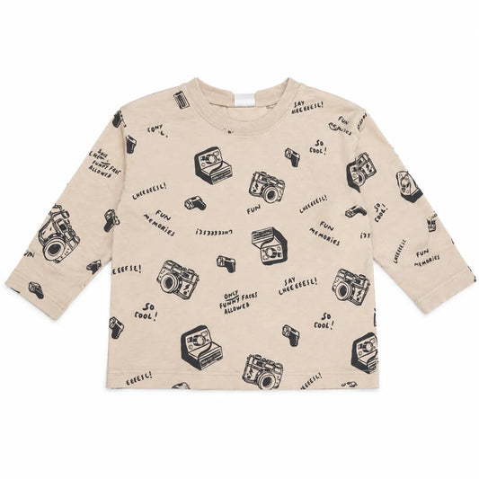 Zara Boy's Light Brown With Cameras Printed  Blouse | Zara in Lebanon