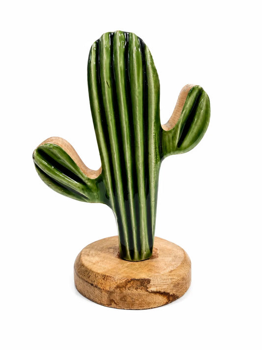SD Green/Brown Craved Wooden Cactus Sculpture    | SD in Lebanon