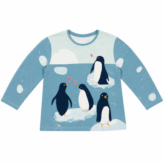 Zara Boy's Aqua With White Penguin Graphic Print Long Sleeve  Blouse | Zara in Lebanon