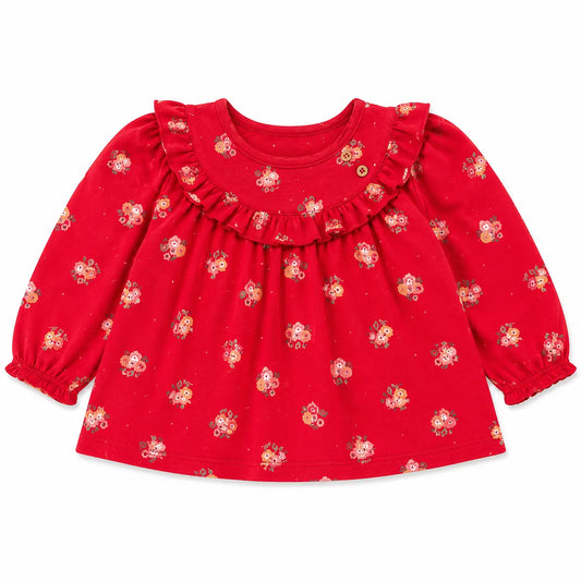 Zara Baby Girl's Red Flowers Printed With Ruffles   Long Sleeve Blouse | Zara in Lebanon