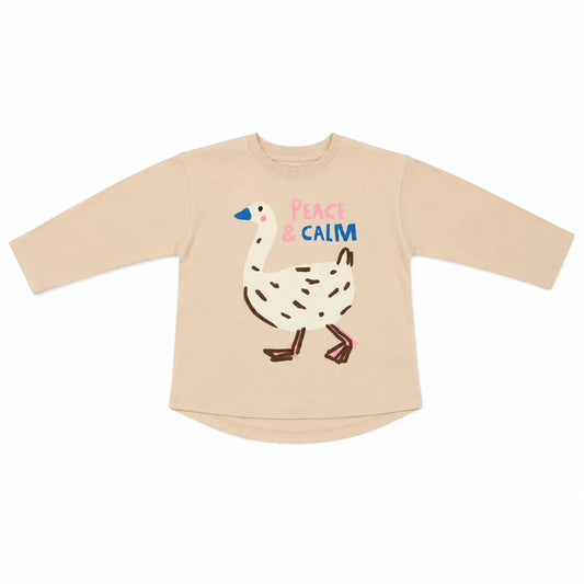 Zara Girl's Light Beige Duck "Peace & Calm "  Long-Sleeve Blouse   | Zara in Lebanon