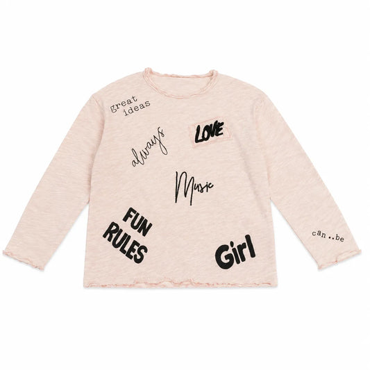Zara Girl's Light Pink  " Music  , Love .... " Printed  Long Sleeve Blouse   | Zara in Lebanon