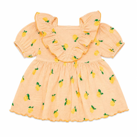 Zara Baby Girl's Light Orange Lemon Printed Ruffles  Dress| Zara in Lebanon