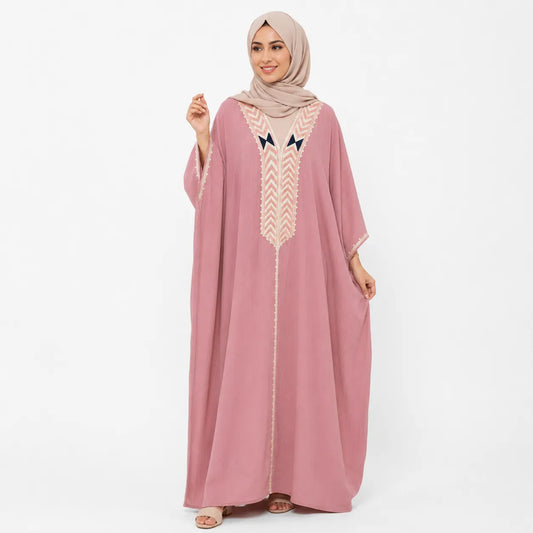 Jasmine Women's Dusty Rose Geometric Bordered Abaya | Jasmine In Lebanon