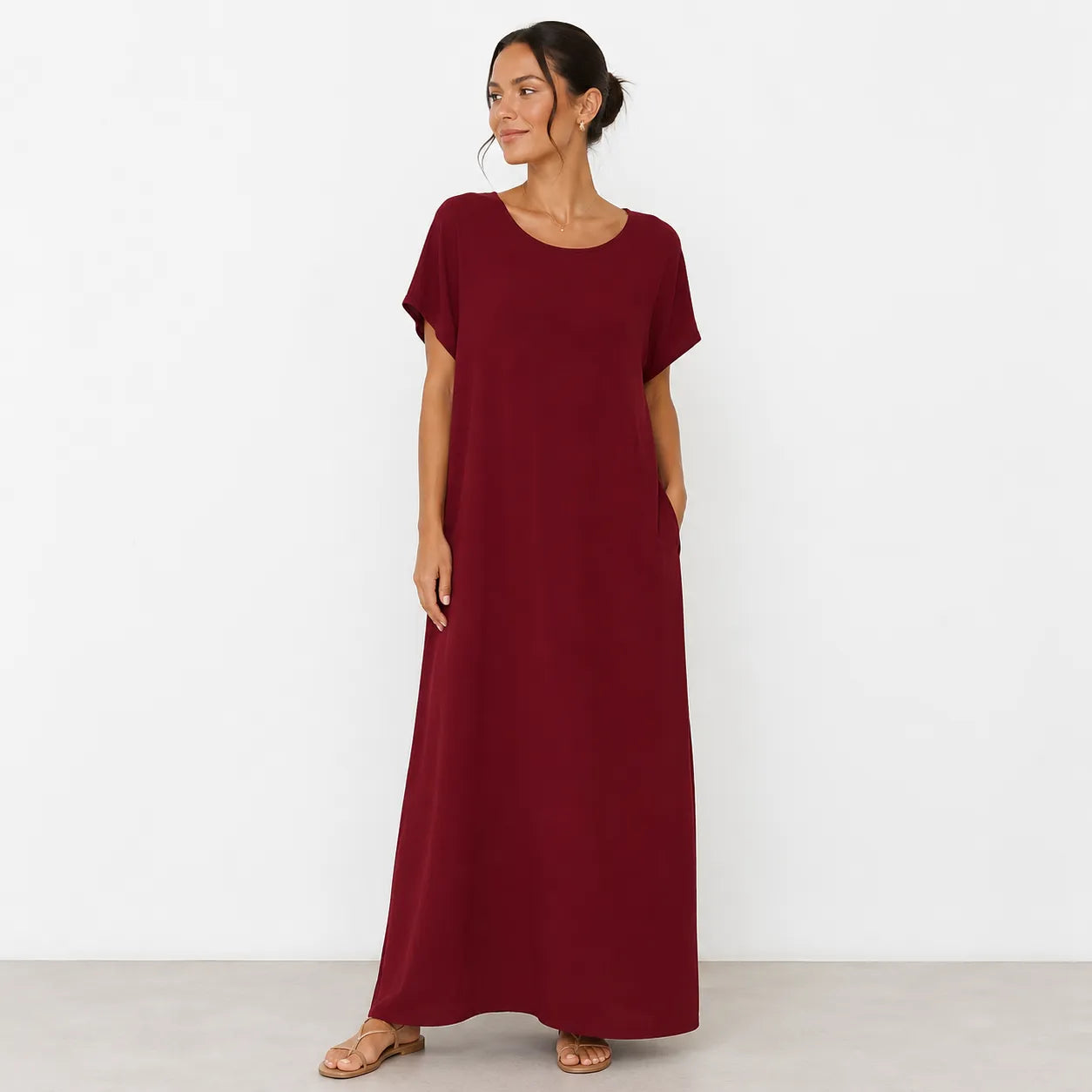 SD Women's Burgundy Short Sleeve Abaya | SD In Lebanon