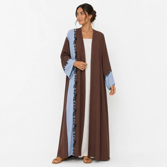 Jasmine Women's Brown & Blue Color Block Abaya | Jasmine In Lebanon