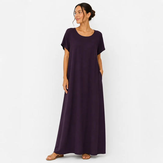 SD Women's Dark Purple Short Sleeve Abaya | SD In Lebanon