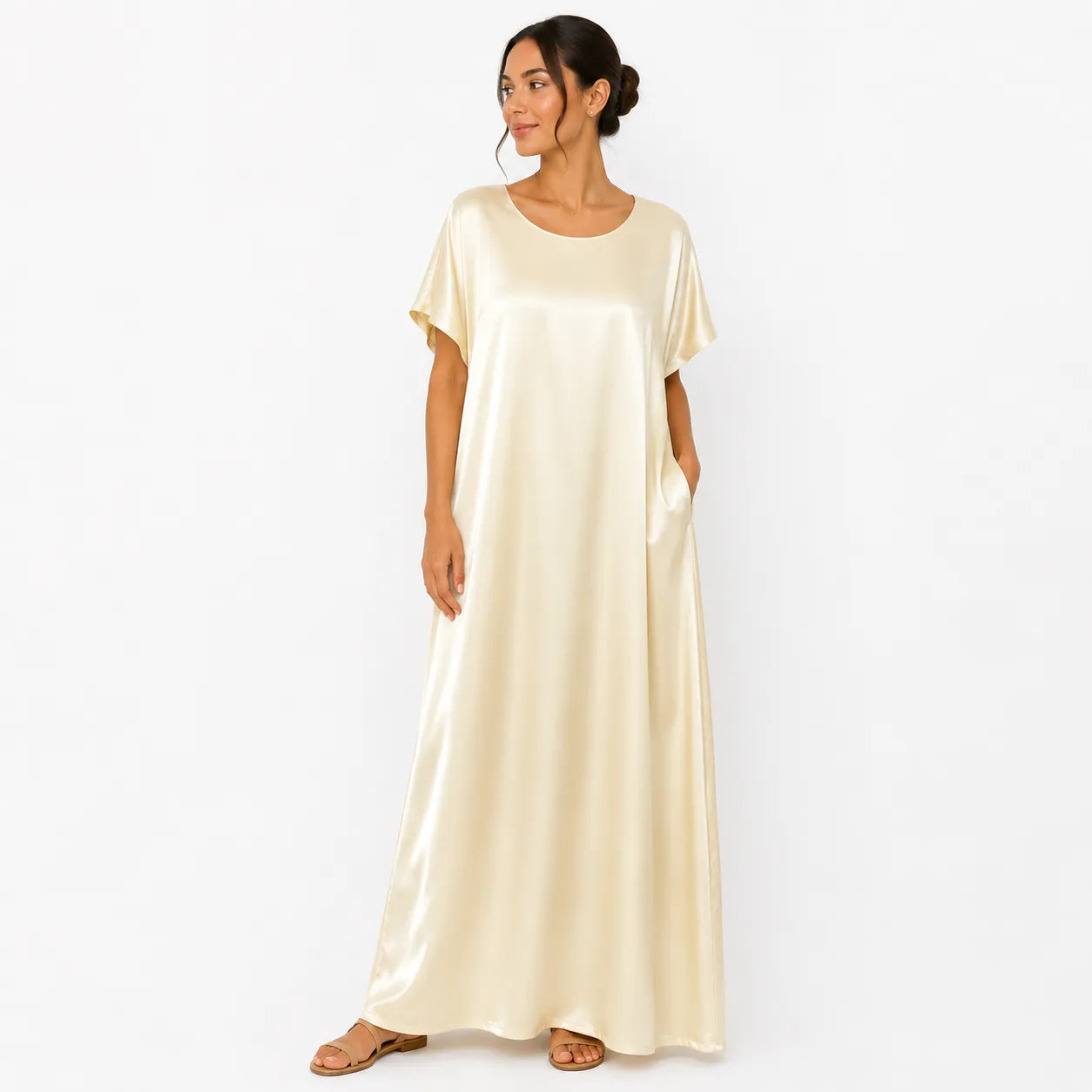SD Women's Cream Short Sleeve Abaya | SD In Lebanon