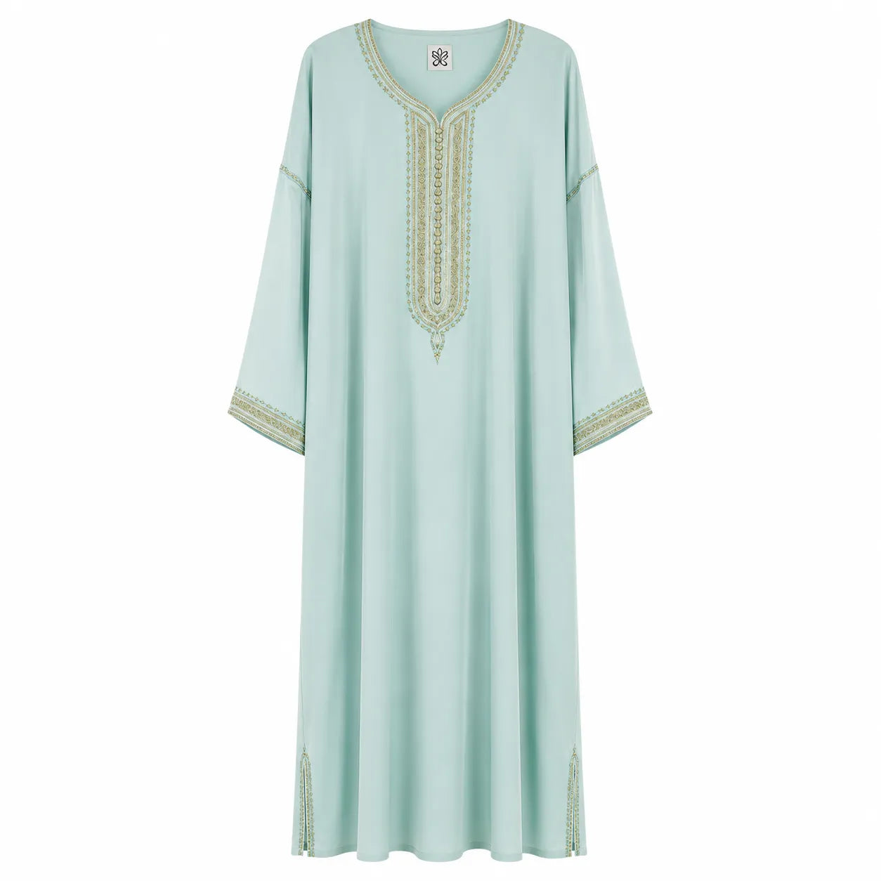 Jasmine Women's Aqua Abaya With Gold Neckline | Jasmine In Lebanon