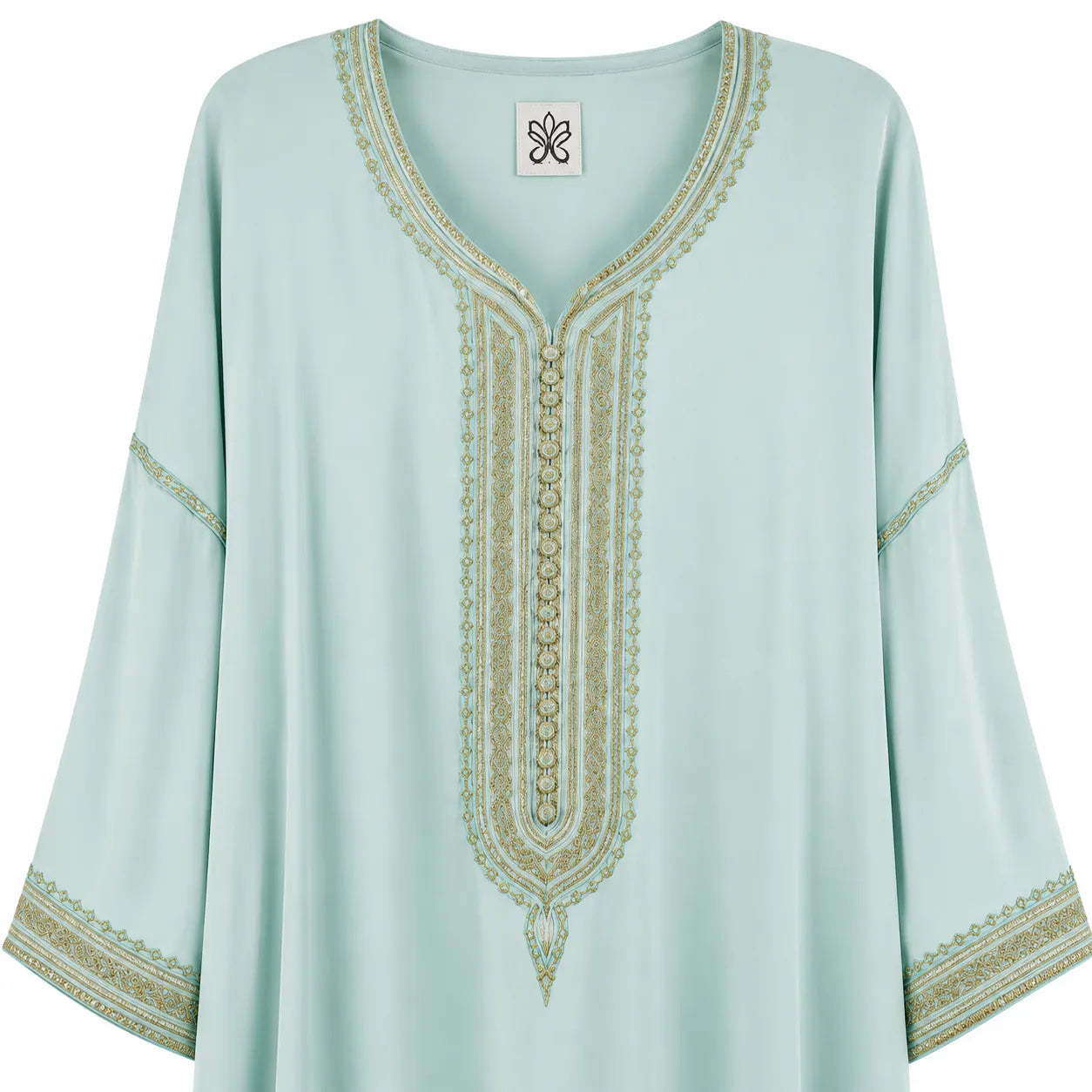 Jasmine Women's Aqua Abaya With Gold Neckline | Jasmine In Lebanon