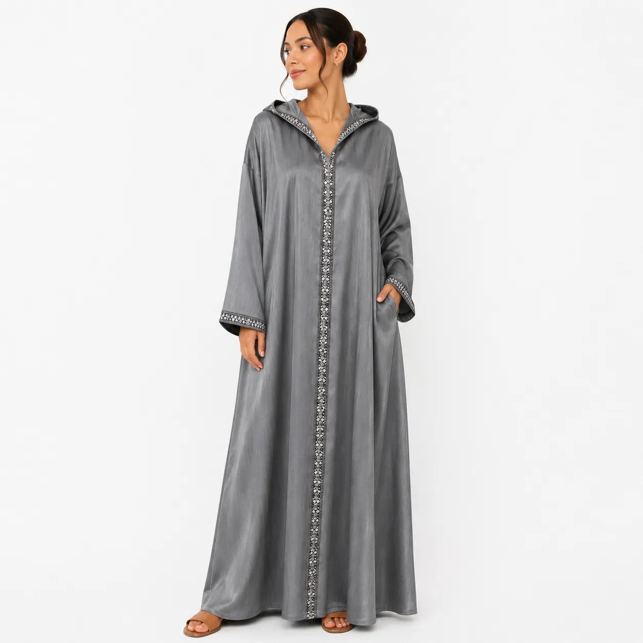 Jasmine Women's Grey Open Hooded Abaya | Jasmine In Lebanon