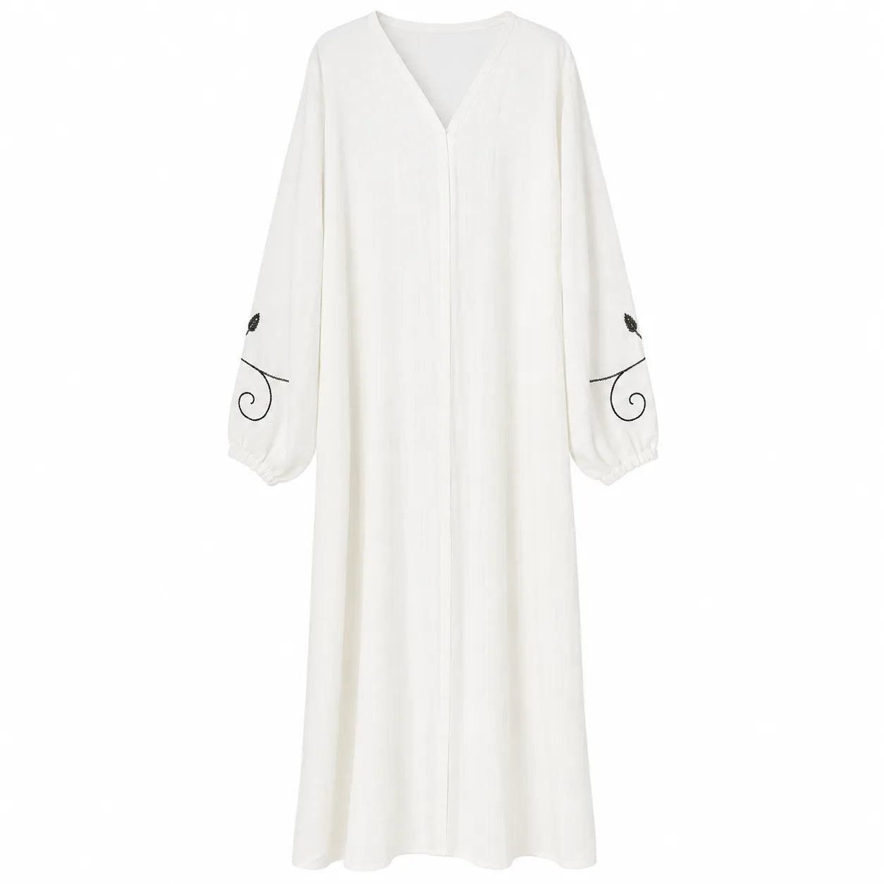 Jasmine Women's White Crinkle Crepe Abaya With Cuffed Graphic Sleeves | Jasmine In Lebanon