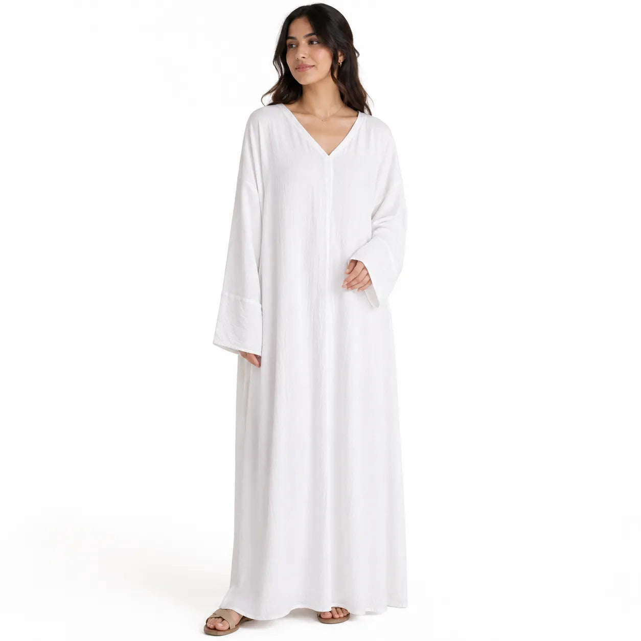 Jasmine Women's White Crinkle Crepe Abaya | Jasmine In Lebanon