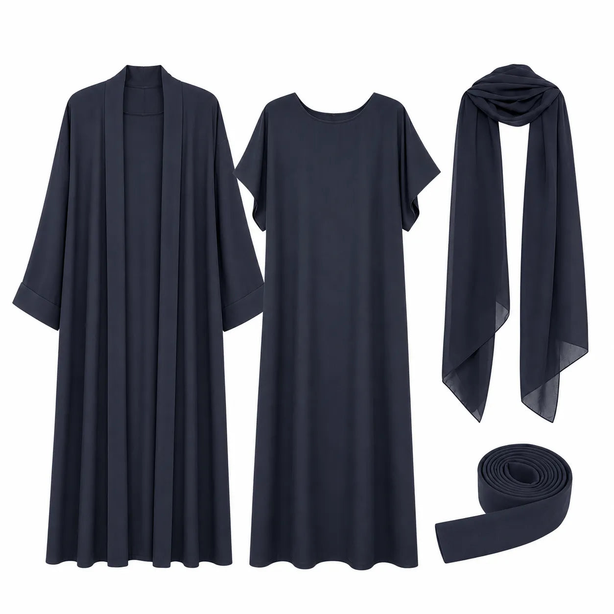 Jasmine Women's Dusty Blue 4pc Belt, Hijab, Dress And Cardigan Abaya Set | Jasmine In Lebanon