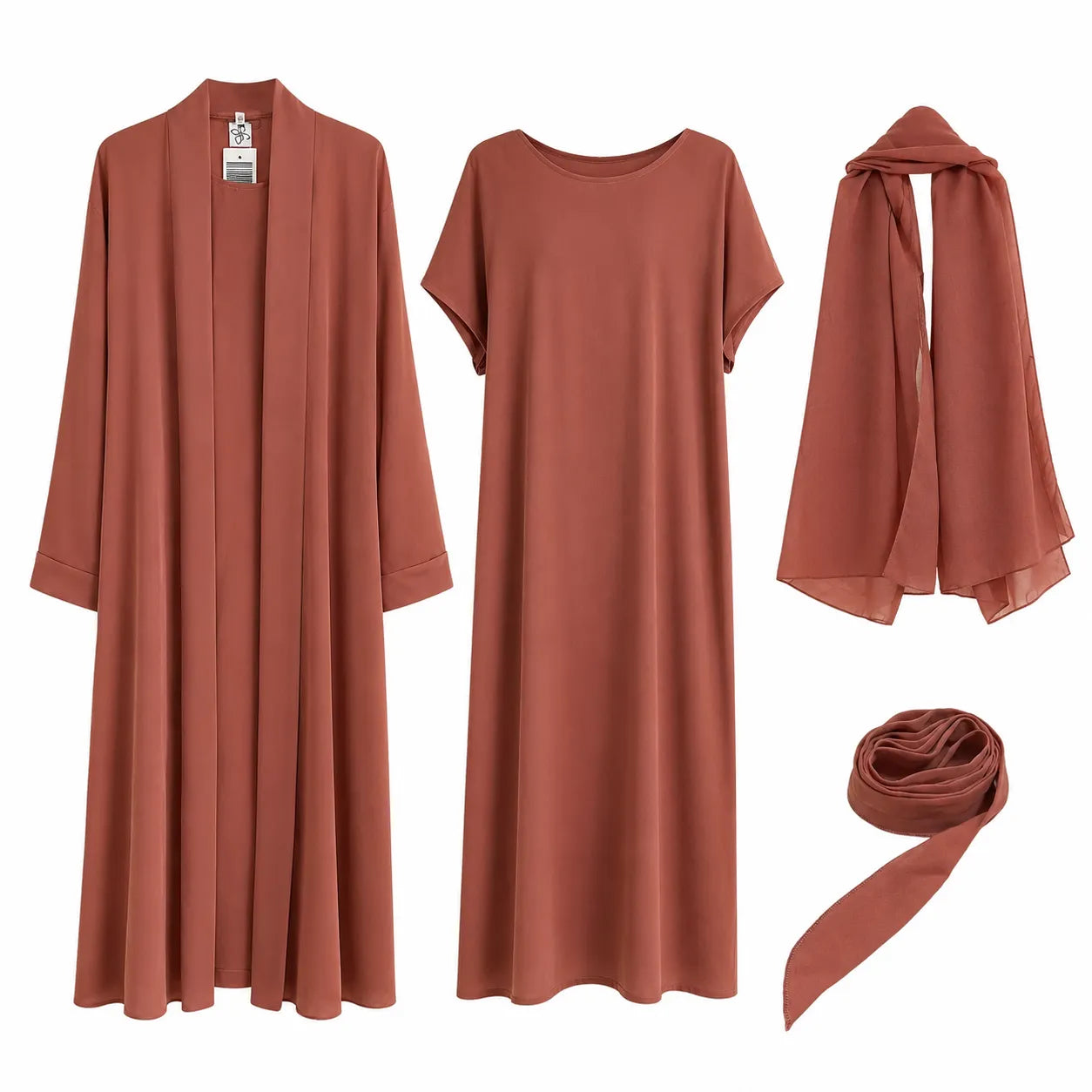 Jasmine Women's Dusty Rose 4pc Belt, Hijab, Dress And Cardigan Abaya Set | Jasmine In Lebanon
