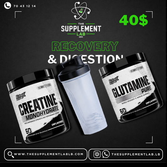 Recovery & Digestion Bundle – Glutamine, Creatine Stack with Shaker