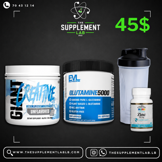 Performance & Recovery Bundle – Creatine 500 g, Glutamine 400 g, Zinc 50 mg with Shaker