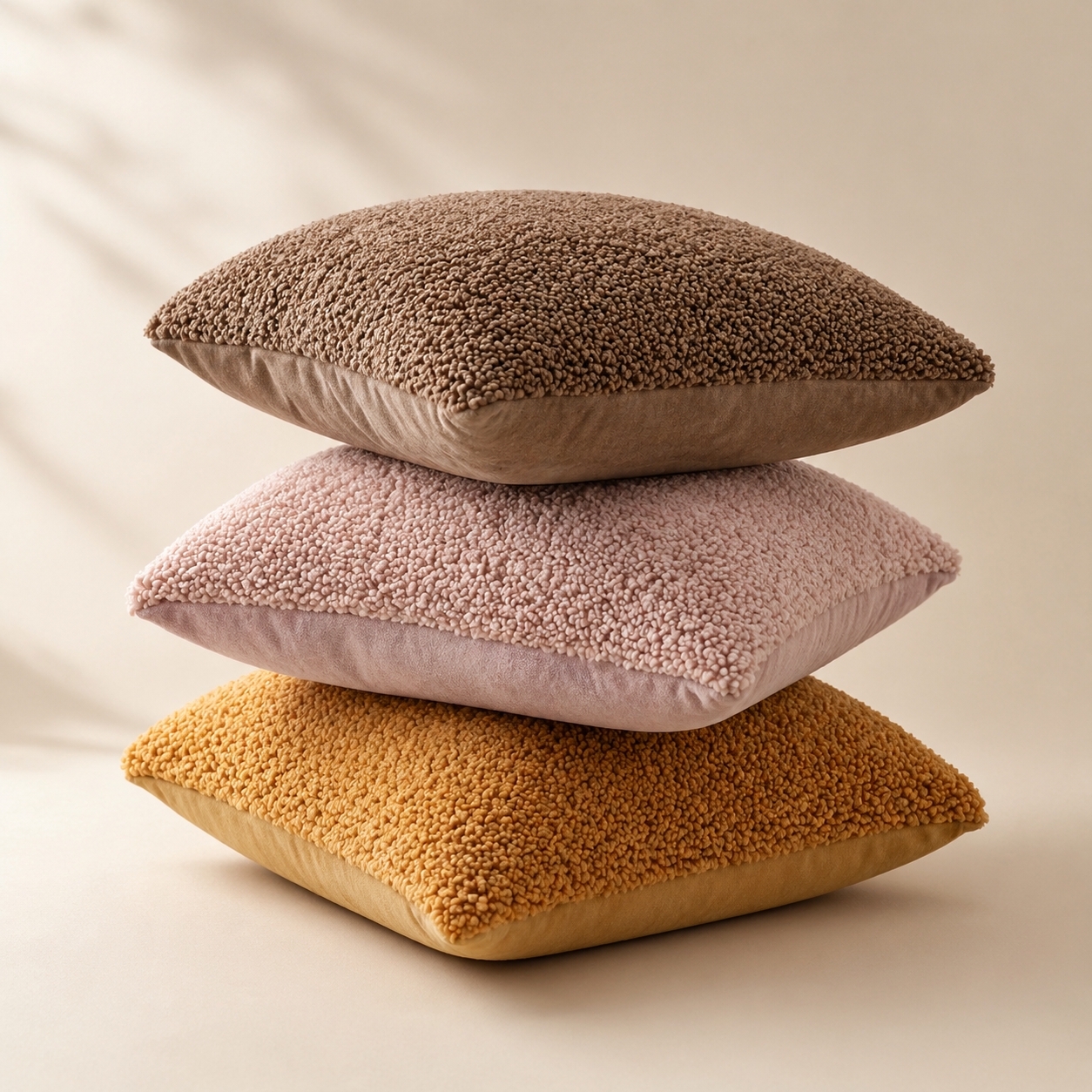 Tiseco Home Studio Cushion - Soft Teddy Plush Fabric - Beige
