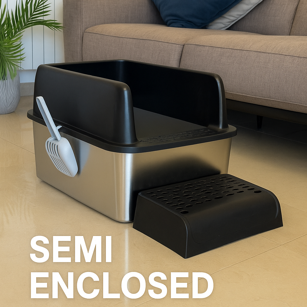 Semi Enclosed Stainless Steel Litter Box