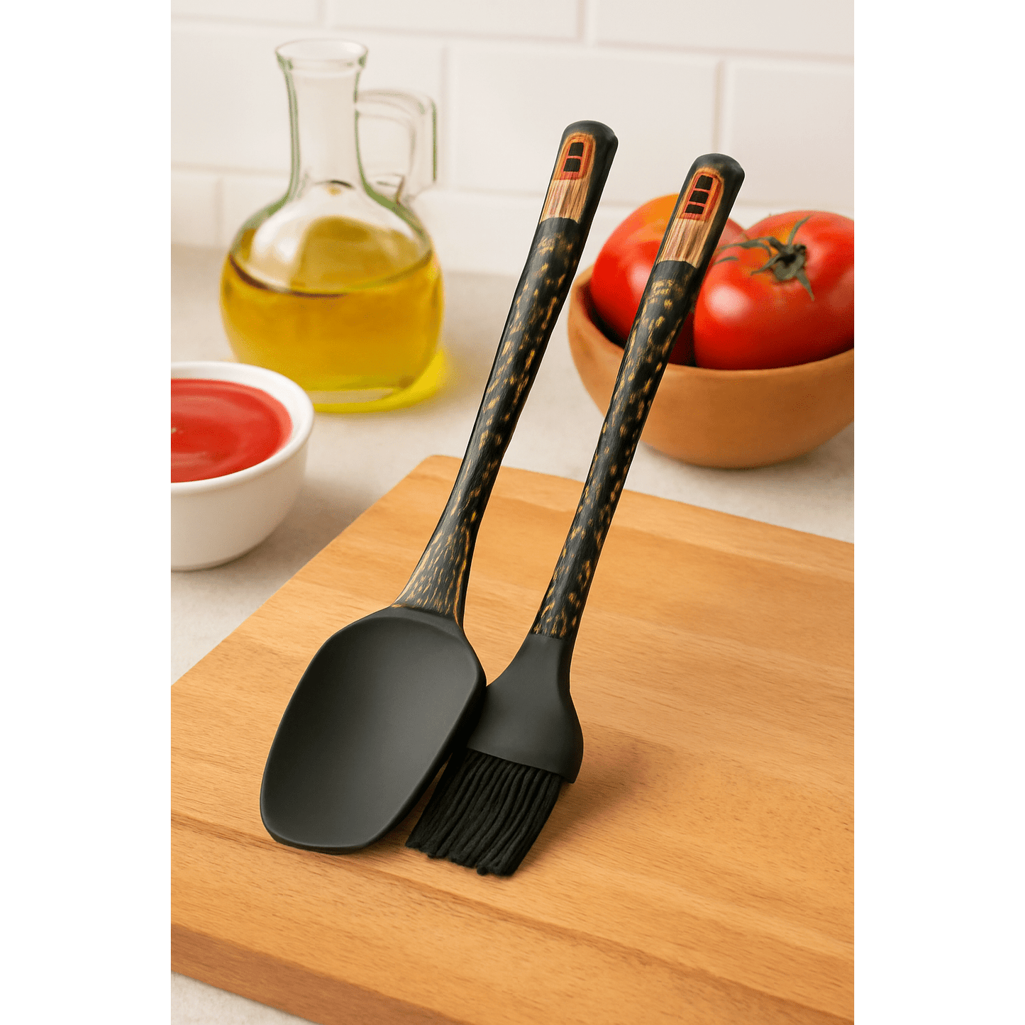 Munchies Tools Silicone Spatula & Oil Brush 2Pc Heat-Resistant Black