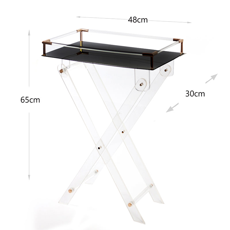 65 CM Clear Folding Plexi Rectangular Tray Table with Black Bottom Portable Side Table for Bedroom Living Room Kitchen Nightstand - Medaid International