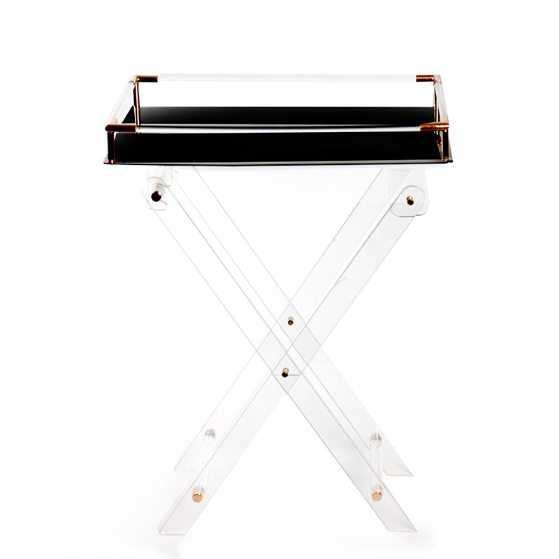 65 CM Clear Folding Plexi Rectangular Tray Table with Black Bottom Portable Side Table for Bedroom Living Room Kitchen Nightstand - Medaid International