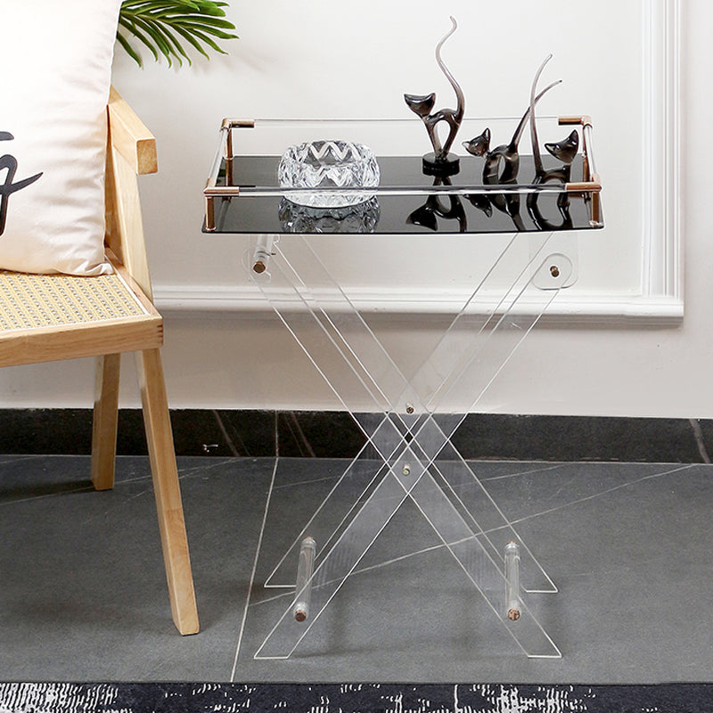 65 CM Clear Folding Plexi Rectangular Tray Table with Black Bottom Portable Side Table for Bedroom Living Room Kitchen Nightstand - Medaid International