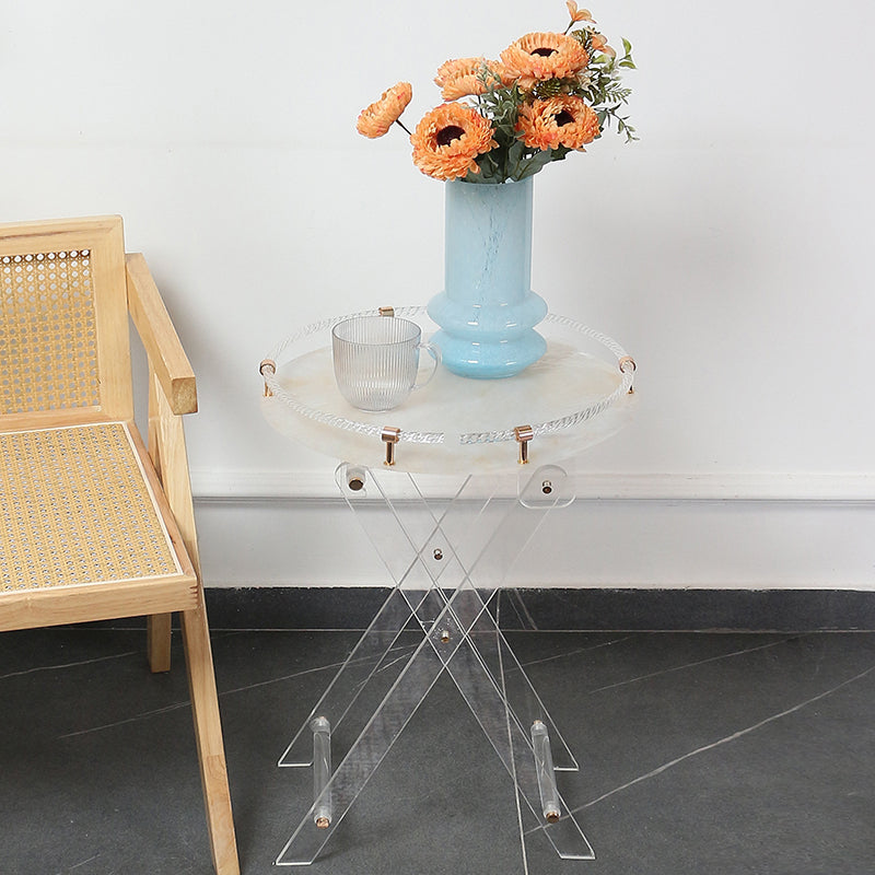 63 CM Clear Folding Plexi Round Tray Table Portable Side Table for Bedroom Living Room Kitchen Nightstand - Medaid International