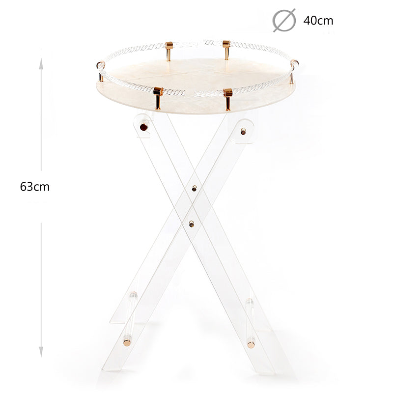 63 CM Clear Folding Plexi Round Tray Table Portable Side Table for Bedroom Living Room Kitchen Nightstand - Medaid International