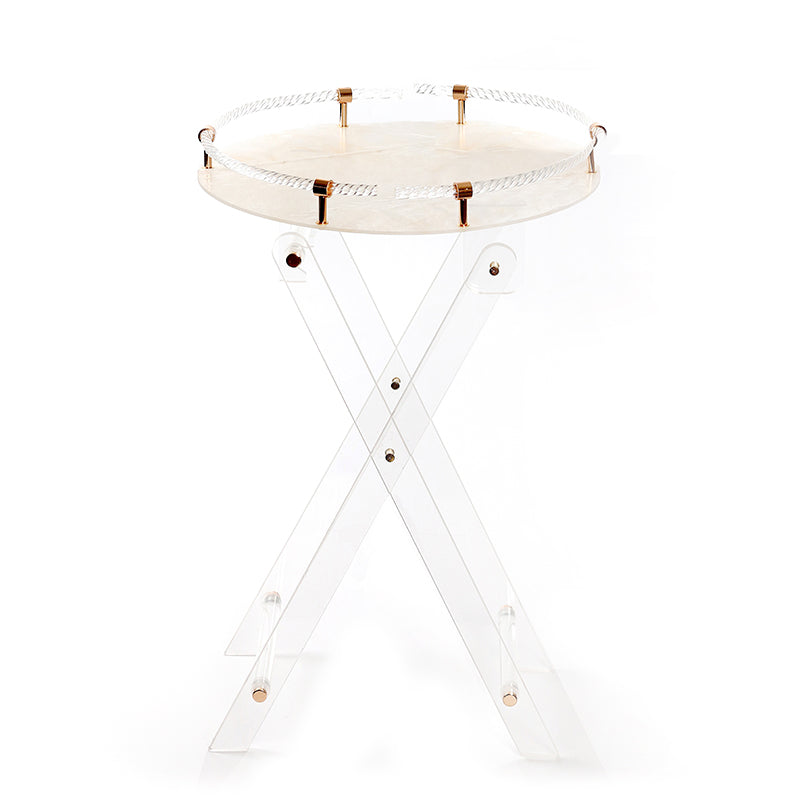 63 CM Clear Folding Plexi Round Tray Table Portable Side Table for Bedroom Living Room Kitchen Nightstand - Medaid International
