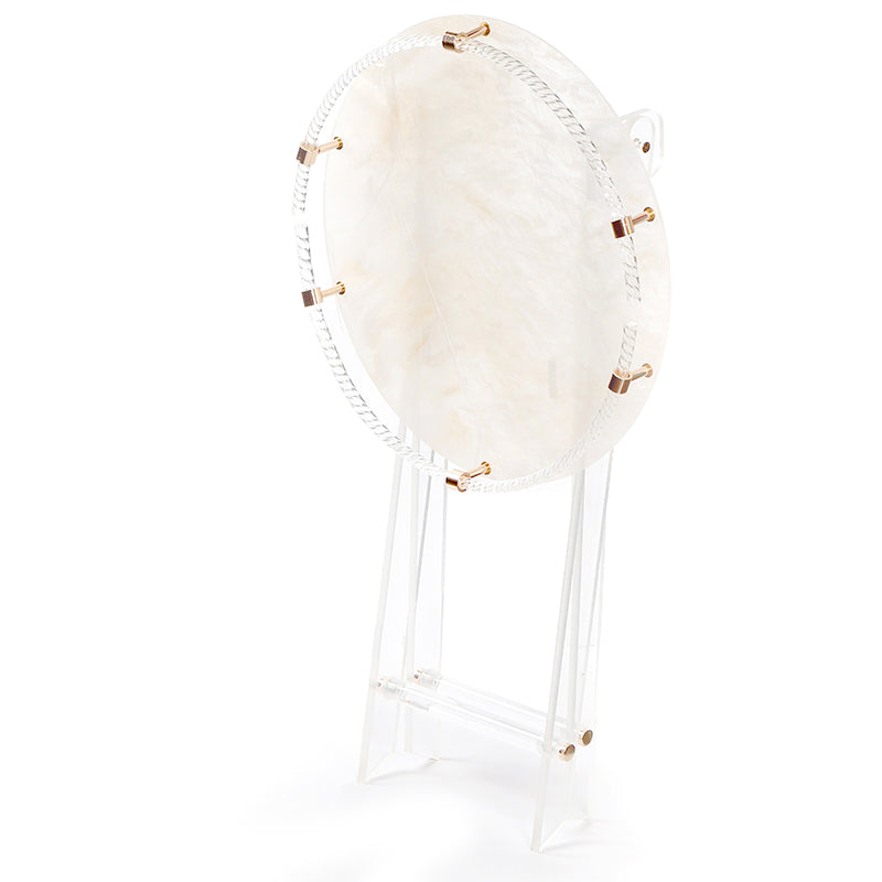 63 CM Clear Folding Plexi Round Tray Table Portable Side Table for Bedroom Living Room Kitchen Nightstand - Medaid International