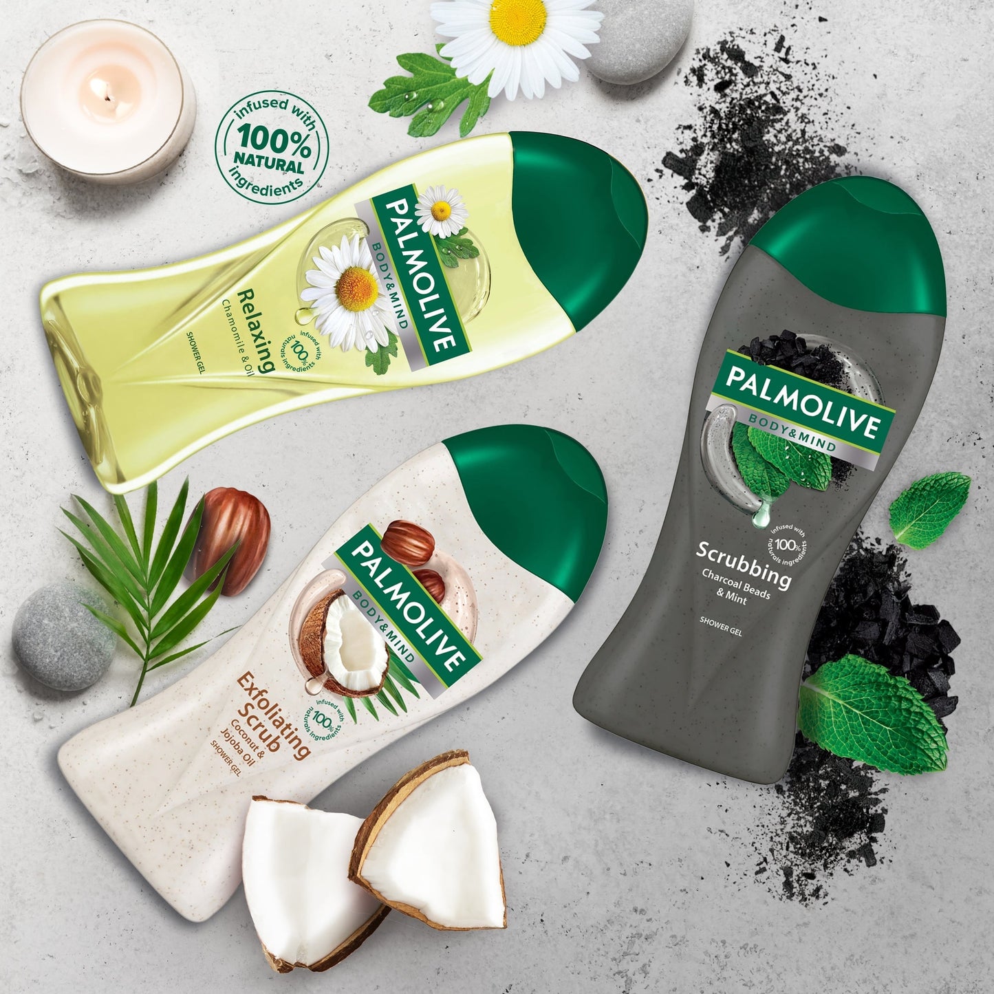 Palmolive Body&Mind Scrubbing Charcoal Beads & Mint Shower 500ml