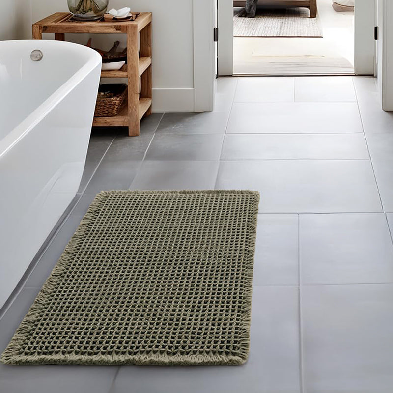 Cotton Bath Mat with Tassels Non Slip Bathroom Rug Super Absorbent Ultra Soft Boho Decor Shower Mat Machine Washable Floor Mats (11)
