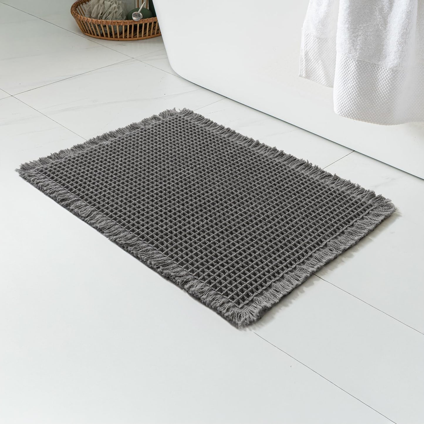 Cotton Bath Mat with Tassels Non Slip Bathroom Rug Super Absorbent Ultra Soft Boho Decor Shower Mat Machine Washable Floor Mats (20)