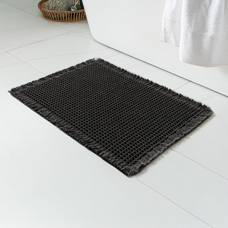 80 CM X 50 CM Cotton Waffle Dry Bathroom Rug Non Slip Kitchen Mat with Tassels Super Absorbent Ultra Soft Boho Decor Floor Mats Machine Washable - Image 1