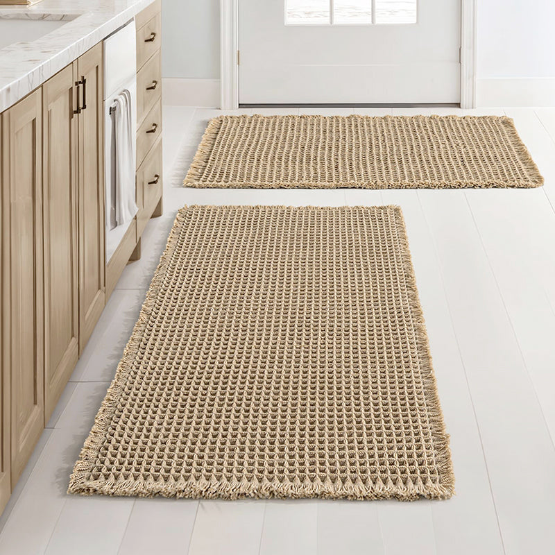 95 CM X 65 CM Cotton Waffle Dry Bathroom Rug Non Slip Kitchen Mat with Tassels Super Absorbent Ultra Soft Boho Decor Floor Mats Machine Washable