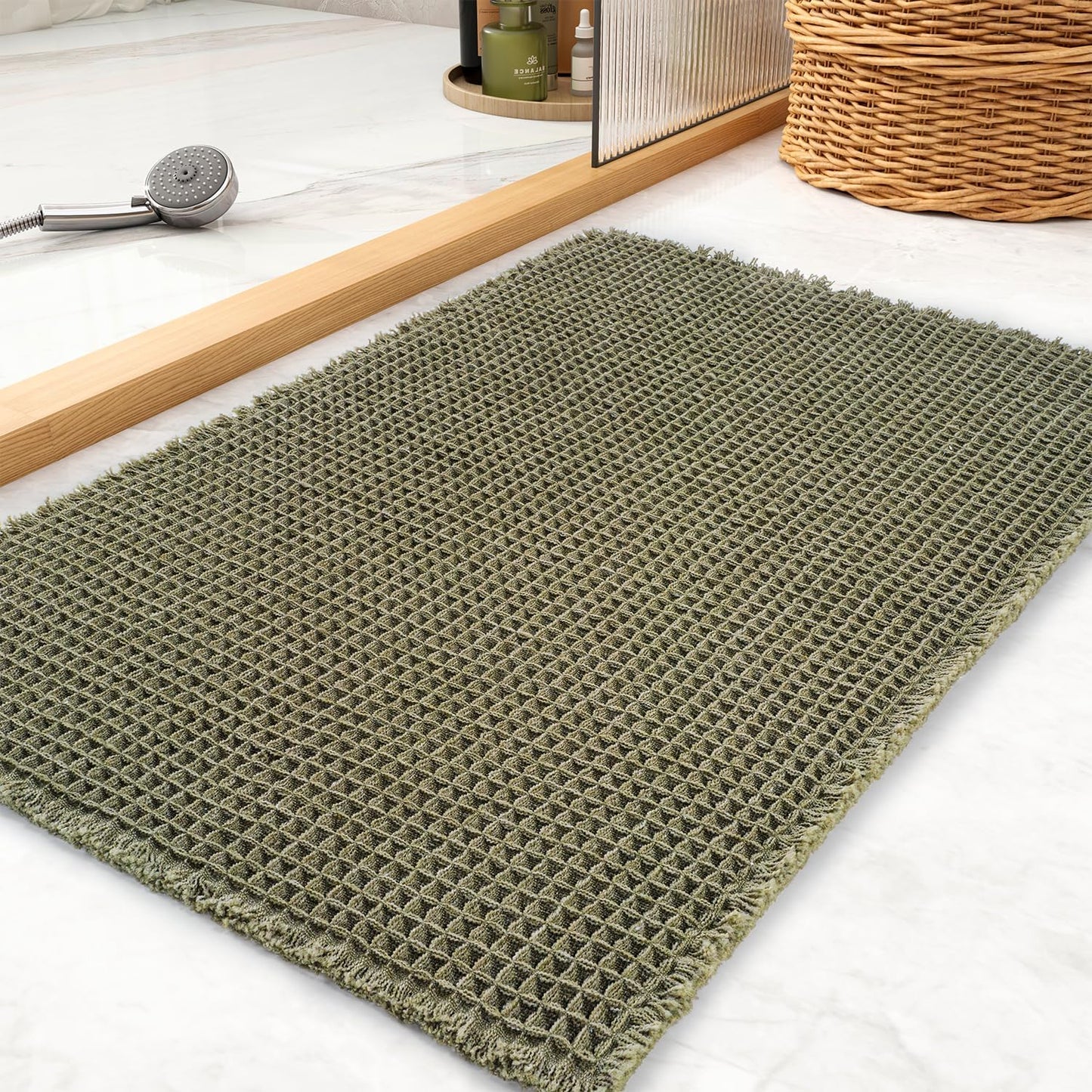 Cotton Bath Mat with Tassels Non Slip Bathroom Rug Super Absorbent Ultra Soft Boho Decor Shower Mat Machine Washable Floor Mats (8)