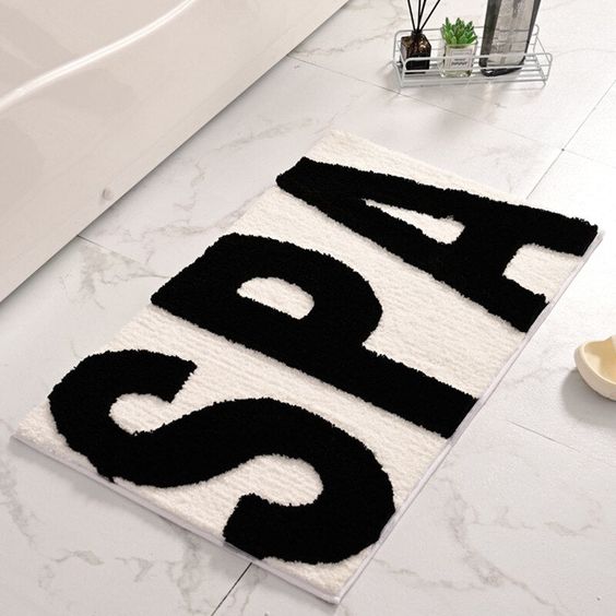 60 CM X 40 CM Microfiber Bath Mat Extra Soft and Non Slip Mats with Graphic Text Design "SPA" Water Absorbent and Washable - Image 1