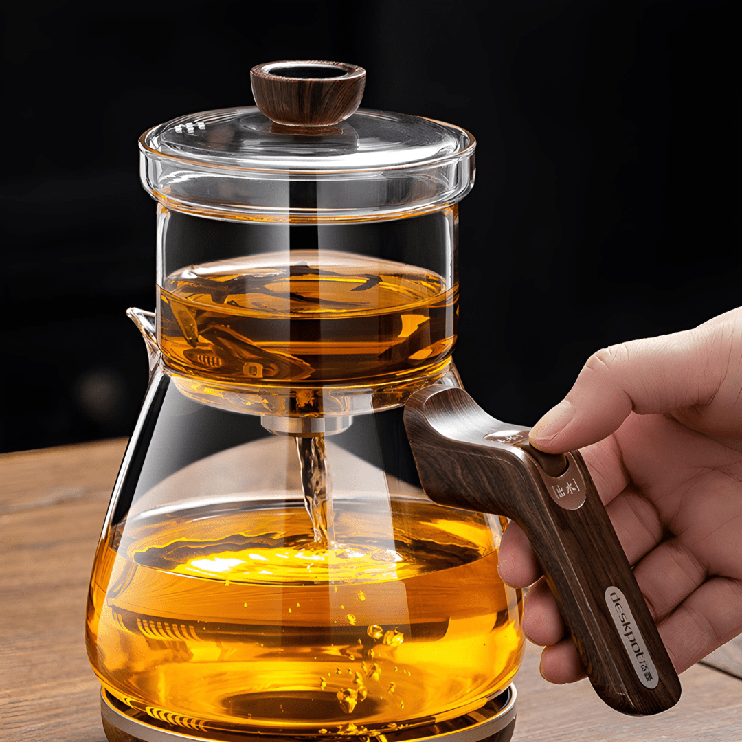 Magnetic Borosilicate Teapot – Wood & Glass Edition (600ml)