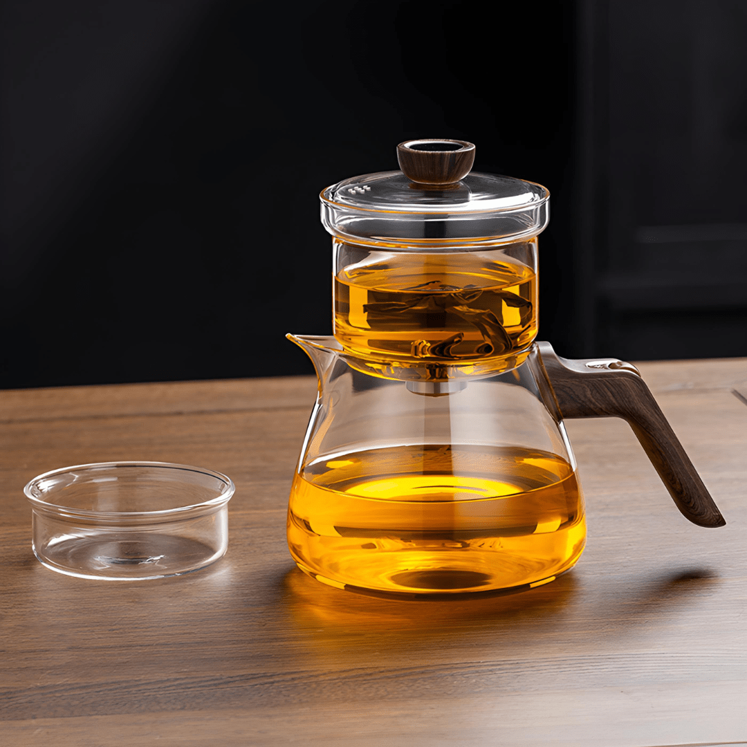 Magnetic Borosilicate Teapot – Wood & Glass Edition (600ml)