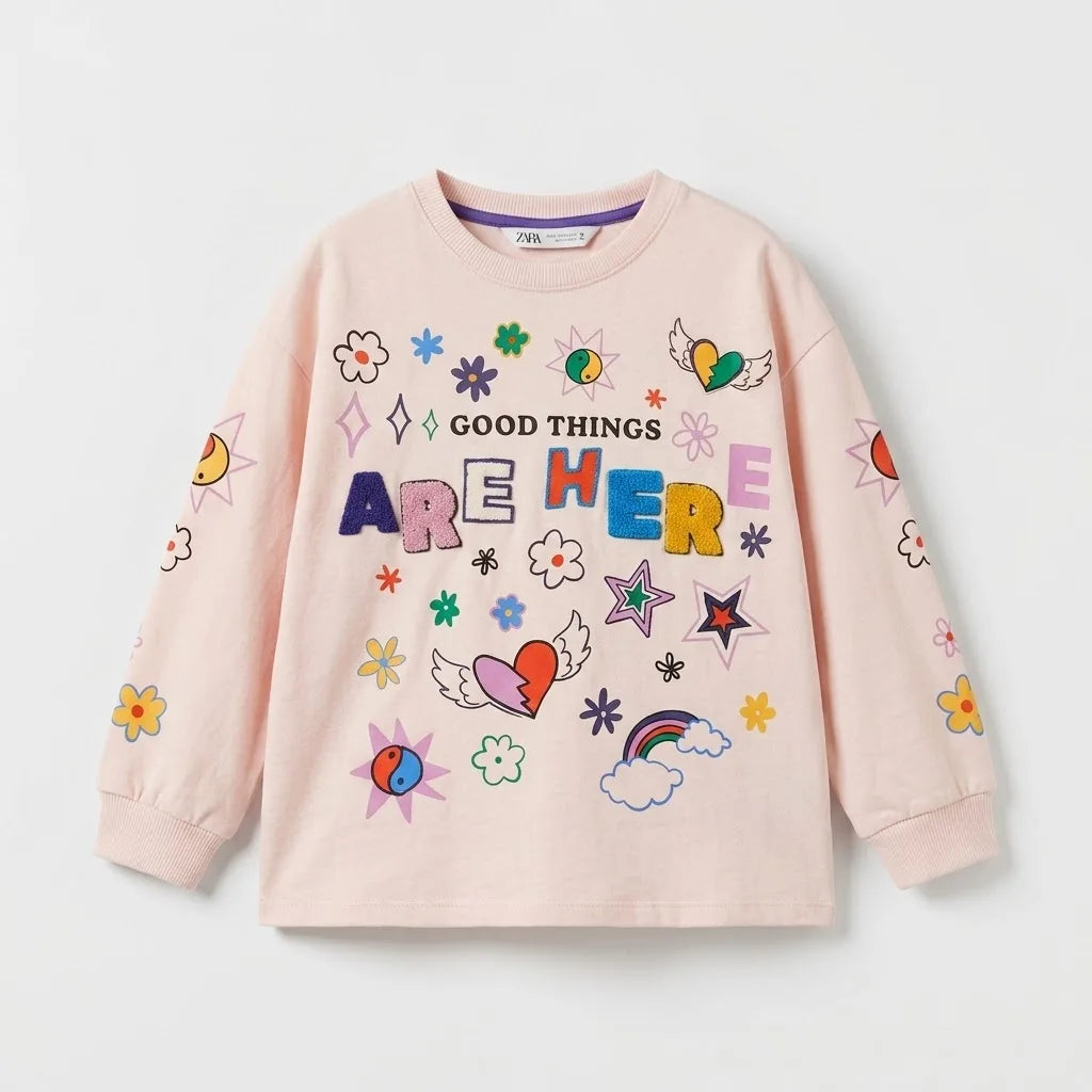 Zara Girl's Light Pink All Over Printed Blouse | Zara In Lebanon