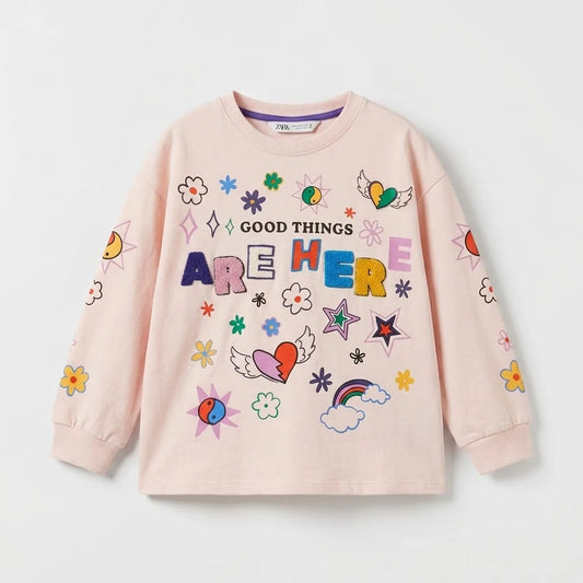 Zara Girl's Light Pink All Over Printed Blouse | Zara In Lebanon
