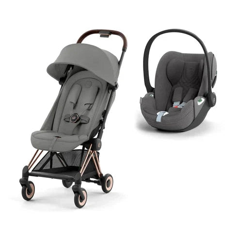 Cybex - Coya Stroller - Cloud T Car Seat -(Base T, Adapters & Bumpers Are Optional ) - Rosegold/Mirage Grey - Travel System