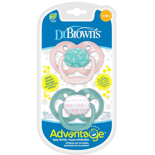 DrBrown's - Advantage Soother - Stage 2 (6-18m) - 2pack - Pink