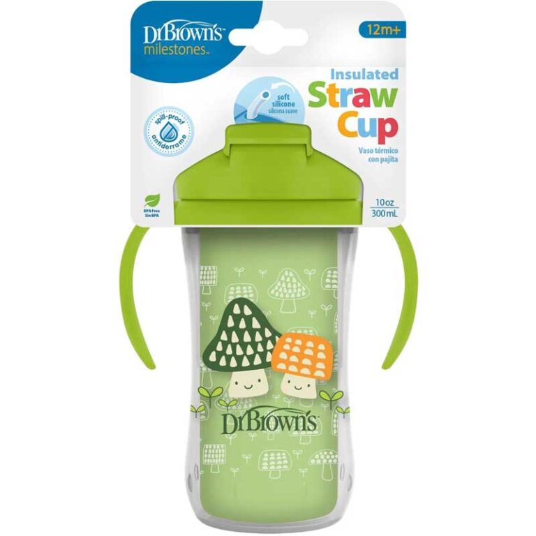DrBrown's - Insulated straw cup 300 ml 9m+ -  green mushrooms